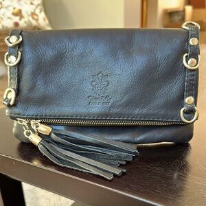 Vera Pelle Brand Made In Italy Black Leather Small Clutch Crossbody Bag